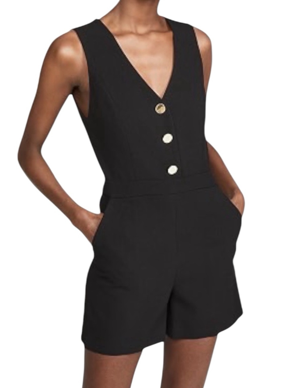 NWT Alice + Olivia Tamira Crepe Sleeveless V-Neck Button-Up 4" Inseam Romper